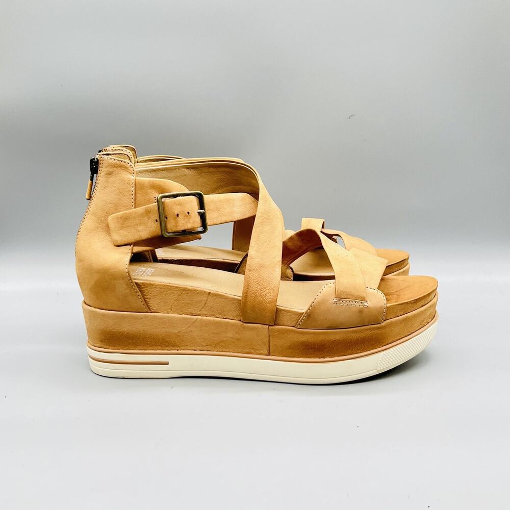 Eileen Fisher Sandals Womens 11 Beige Nubuck Boost Strappy Zip Platform Shoes